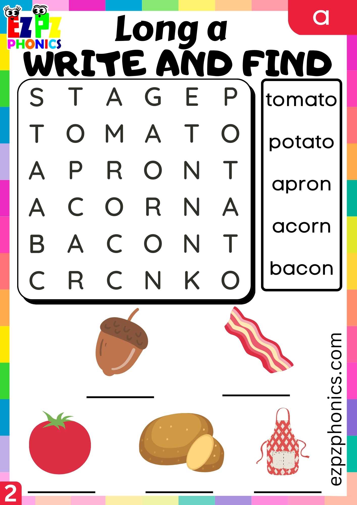 Group2 A Words Write And Find Long A Phonics Worksheet